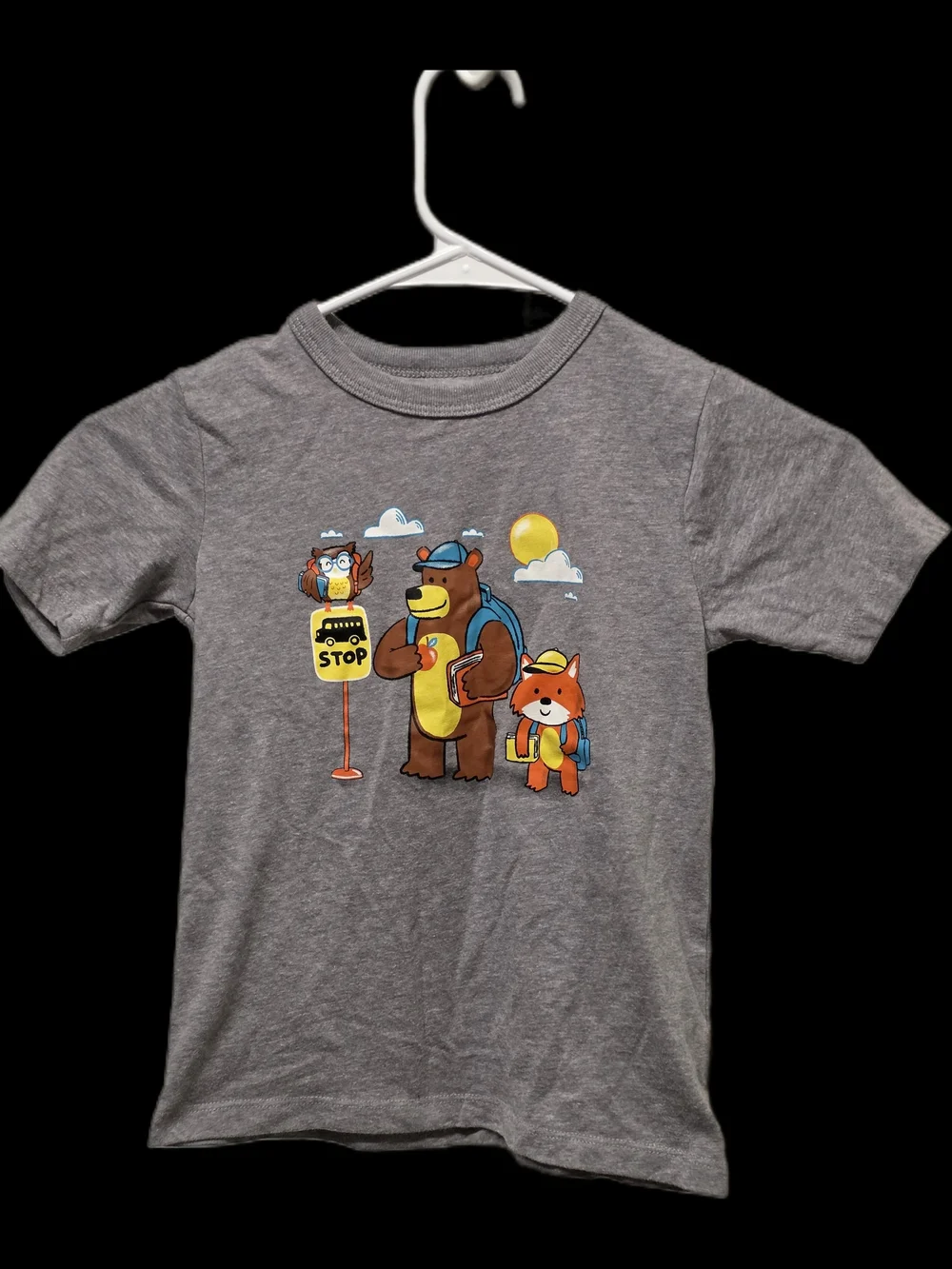 The Children's Place Gray Tee with Bear, Fox & Owl School Graphic